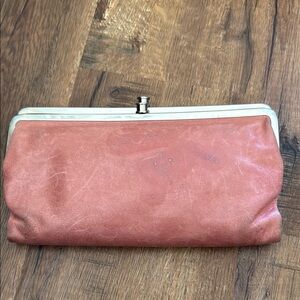 HOBO Lauren Pink Suede Clutch Wristlet with Kiss-Lock Closure